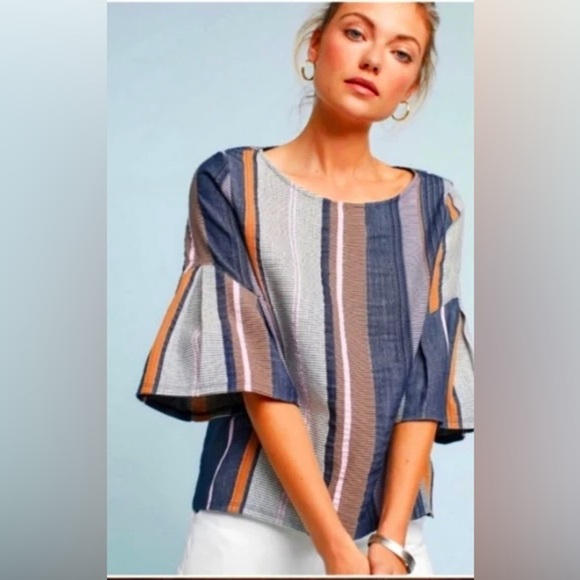 Anthropologie Dolan Left Coast Collection Multicolor Striped Bell Sleeve Blouse - Picture 1 of 10